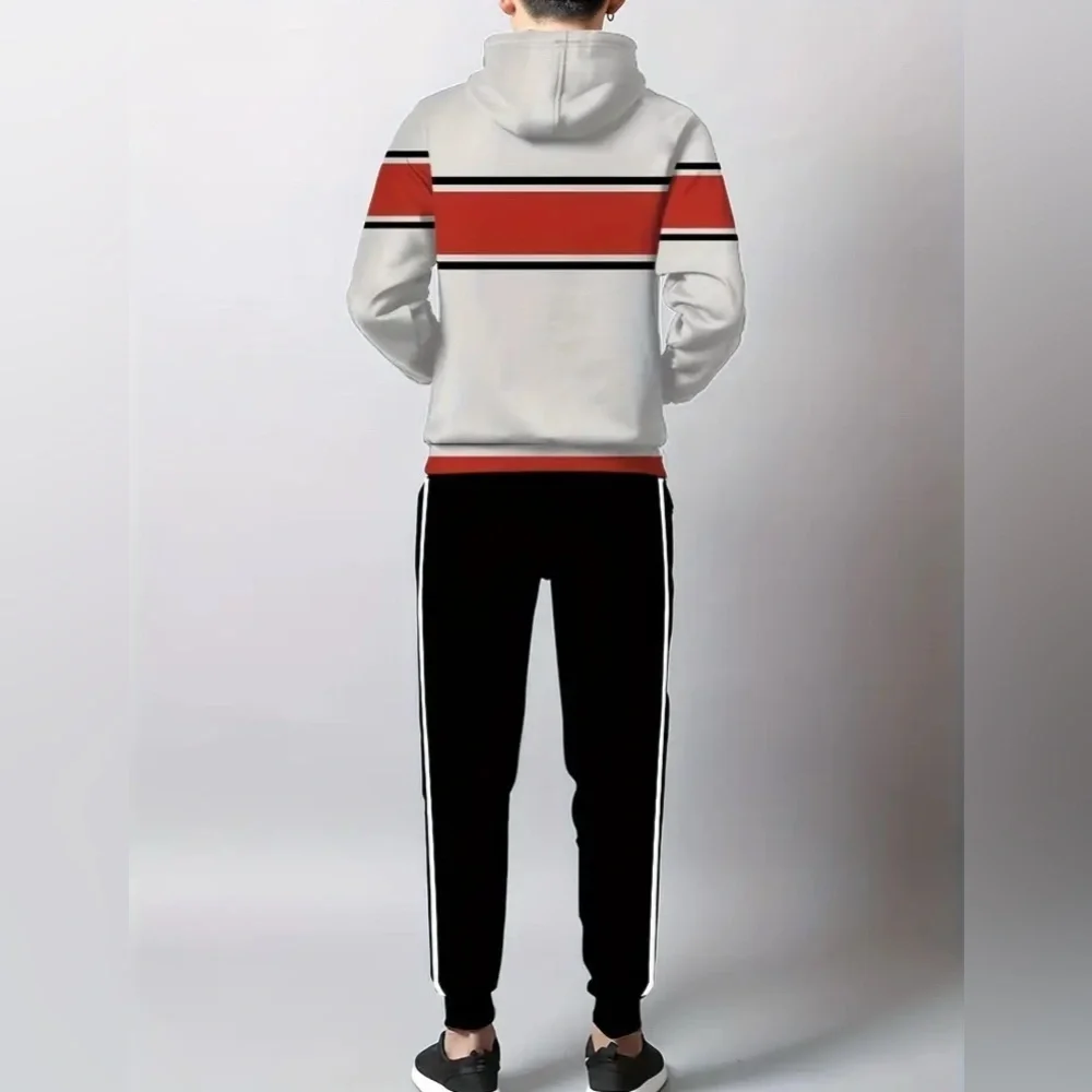 HOODIE SWEATSUIT: Red & Ivory Casual Digital Print, NWOT - Picture 2 of 7